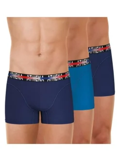 Lot de 3 Boxers en coton bleu unis coupe fermée avec ceinture imprimé tricolore