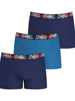 Lot de 3 Boxers en coton bleu unis coupe fermée avec ceinture imprimé tricolore