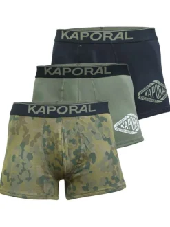 Lot de 3 Boxers en coton kaki unis avec une coupe fermée et taille elastiquée