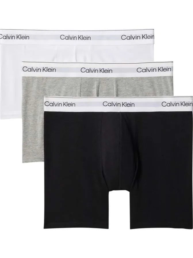 Lot de 3 boxers en coton multicolores unis longs avec le nom de la marque