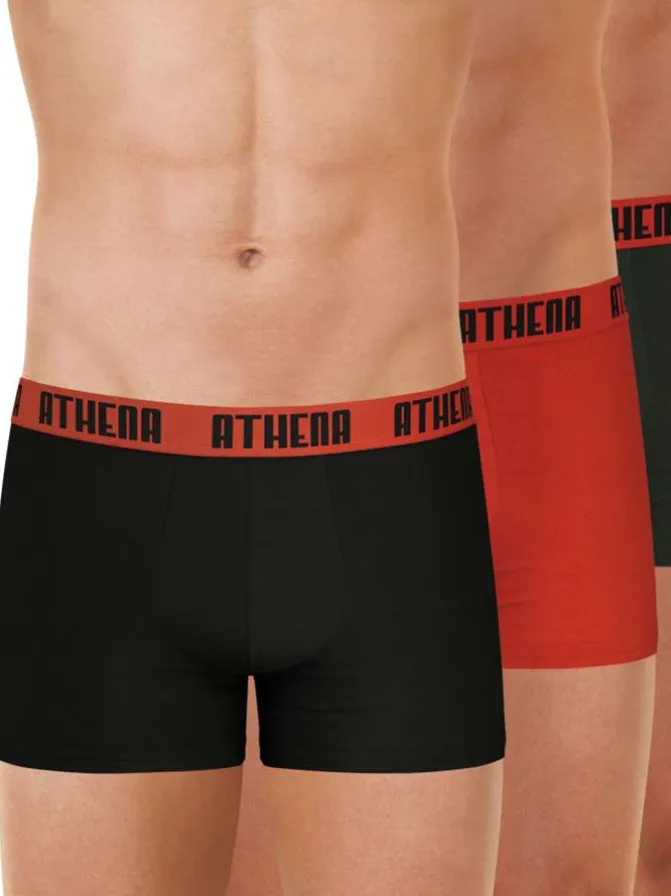 Lot de 3 boxers en coton multicolores unis pourvus d'une taille élastiquée