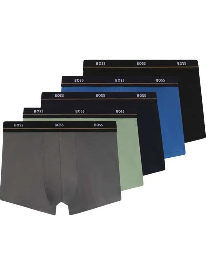Lot de 5 boxers en coton multicolore unis avec taille élastiquée