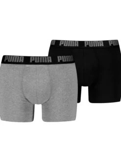 Lot de 2 boxers en coton noir et gris unis avec nom de la marque sur l'élastique