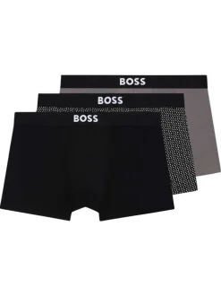 Lot de 3 boxers en coton noir et gris unis et à motifs avec taille élastiquée