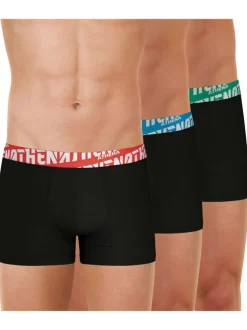 Lot de 3 boxers en coton noirs unis à coupe fermée et taille élastiquée brodée