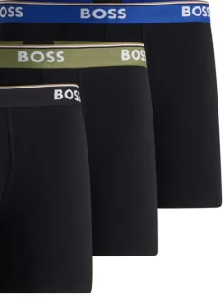 Lot de 3 boxers en coton noirs unis à coupe longue et à ceintures tricolores