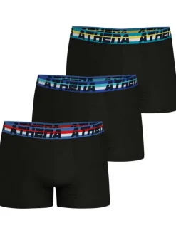 Lot de 3 boxers en coton noirs unis et à taille élastiquée brodée et de couleur