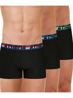 Lot de 3 boxers en coton noirs unis et à taille élastiquée brodée et de couleur