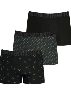 Lot de 3 Boxers en coton noir unis avec une coupe fermée et smiley imprimé