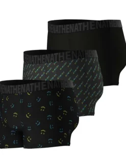 Lot de 3 Boxers en coton noir unis avec une coupe fermée et smiley imprimé