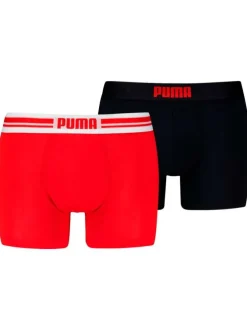 Lot de 2 boxers en coton rouge et noir unis avec nom de la marque