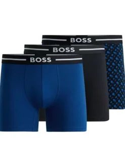 Lot de 3 Boxers longs en coton bleu imprimé avec tailles élastiquées