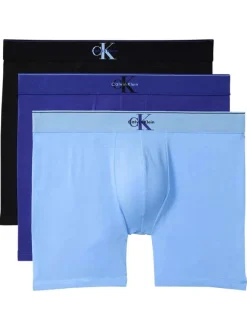 Lot de 3 boxers longs en coton bleus pourvus d'une ceinture élastiquée