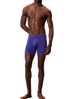 Lot de 3 boxers longs en coton bleus pourvus d'une ceinture élastiquée