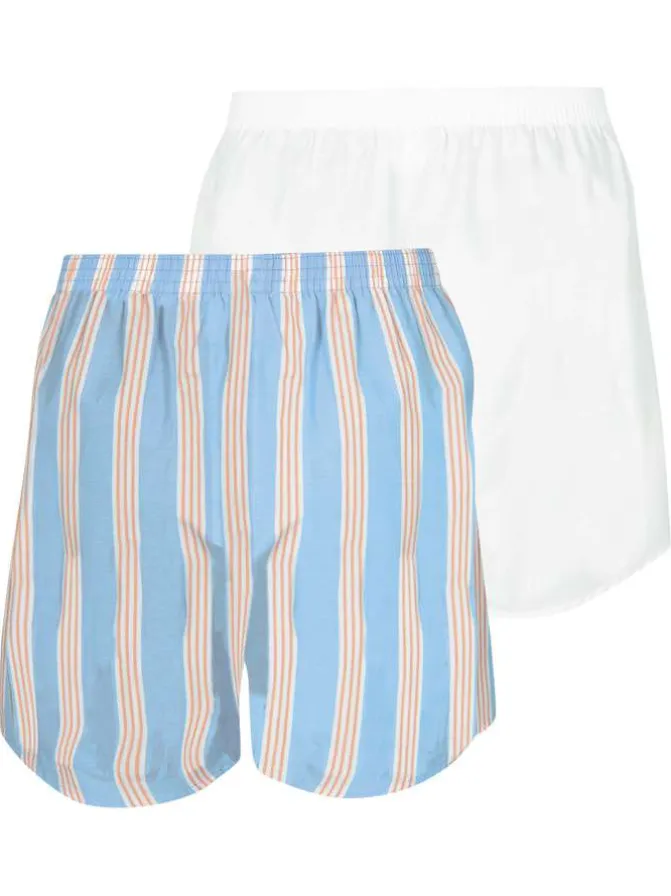 Lot de 2 boxers longs en coton multicolores unis avec une taille élastiquée