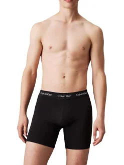 Lot de 3 Boxers longs en coton noirs unis avec tailles élastiquées colorées