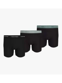 Lot de 3 Boxers longs en coton noirs unis avec tailles élastiquées colorées