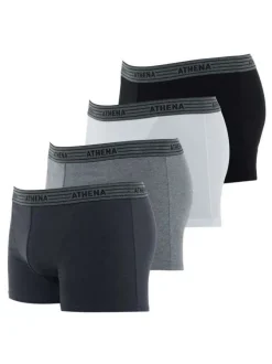 Lot de 4 boxers multicolores en coton unis avec tailles élastiquées et marque