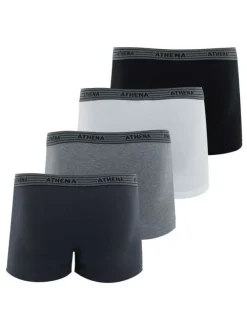 Lot de 4 boxers multicolores en coton unis avec tailles élastiquées et marque