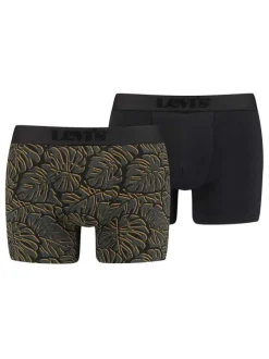 Lot de 2 boxers noir pour homme à motifs feuilles tropical en coton