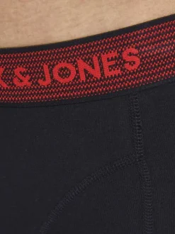 Lot de 3 Boxers noirs en coton unis avec ceinture rouge, bleue ou grise