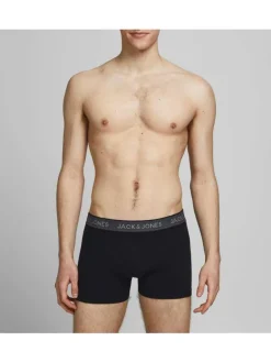 Lot de 3 Boxers noirs en coton unis avec ceinture rouge, bleue ou grise