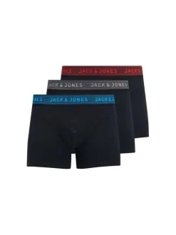 Lot de 3 Boxers noirs en coton unis avec ceinture rouge, bleue ou grise