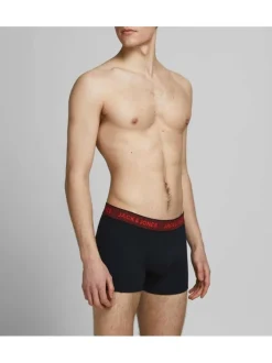 Lot de 3 Boxers noirs en coton unis avec ceinture rouge, bleue ou grise