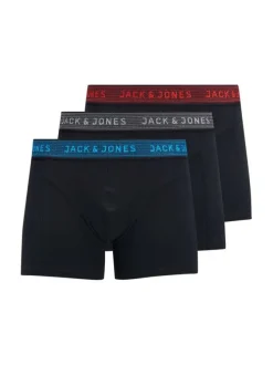 Lot de 3 Boxers noirs en coton unis avec ceinture rouge, bleue ou grise