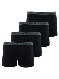 Lot de 4 boxers noirs en coton unis avec taille élastiquée grise