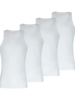 Lot de 4 débardeurs en coton blancs unis avec un col rond et près du corps