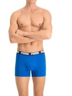 Lot de deux boxers bleus unis avec tailles élastiquées marine et marque blanche