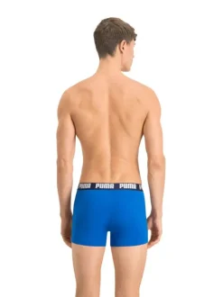 Lot de deux boxers bleus unis avec tailles élastiquées marine et marque blanche