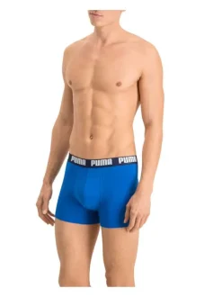 Lot de deux boxers bleus unis avec tailles élastiquées marine et marque blanche