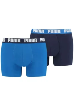 Lot de deux boxers bleus unis avec tailles élastiquées marine et marque blanche