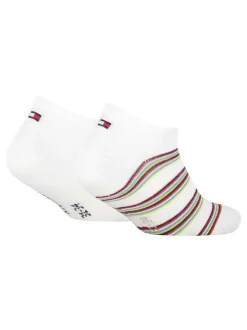 Lot de 2 paires de chaussettes basses blanches en coton mélangé rayées