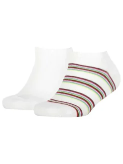 Lot de 2 paires de chaussettes basses blanches en coton mélangé rayées
