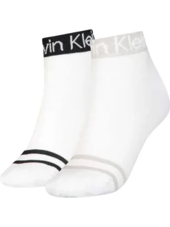 Lot de 2 paires de chaussettes basses blanches unies avec liserés et marque
