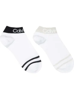 Lot de 2 paires de chaussettes basses blanches unies avec liserés et marque