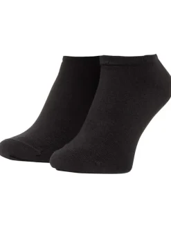 Lot de 2 paires de chaussettes basses en coton mélangé noires unies logo imprimé à l'arrière