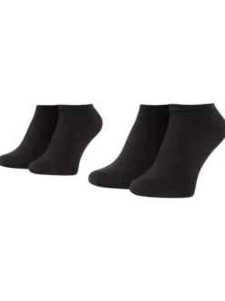 Lot de 2 paires de chaussettes basses en coton mélangé noires unies logo imprimé à l'arrière