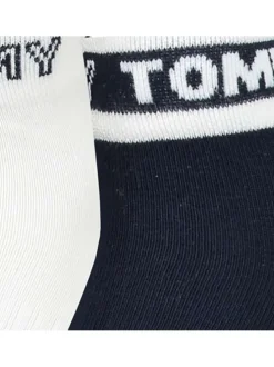Lot de 2 paires de chaussettes basses marine et blanc unies avec logo de la marque imprimé à l'arrière