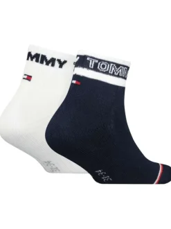Lot de 2 paires de chaussettes basses marine et blanc unies avec logo de la marque imprimé à l'arrière