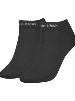 Lot de 2 paires de chaussettes basses noires unies avec logo blanc