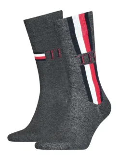 Lot de 2 paires de chaussettes en coton mélangé grises avec bandes tricolores