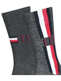 Lot de 2 paires de chaussettes en coton mélangé grises avec bandes tricolores