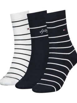 Lot de 3 paires de chaussettes en coton mélangé marine et blanches à rayures