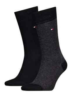 Lot de 2 paires de chaussettes en coton mélangé noires unies coupe haute