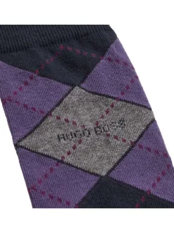 lot de 2 paires de chaussettes en coton mélangé noir et violet mi-hautes fantaisies à losanges