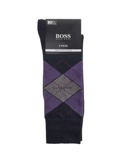 lot de 2 paires de chaussettes en coton mélangé noir et violet mi-hautes fantaisies à losanges